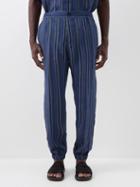Etro - Striped Linen Drawstring Trousers - Mens - Blue Multi