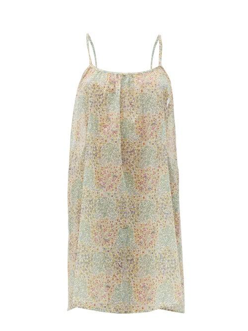 Matchesfashion.com Loup Charmant - Floral Print Organic Cotton Mini Dress - Womens - Green