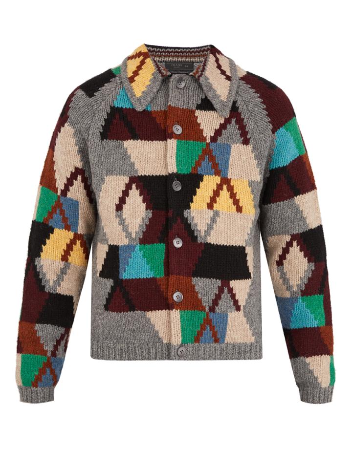 Prada Geometric-intarsia Wool Cardigan