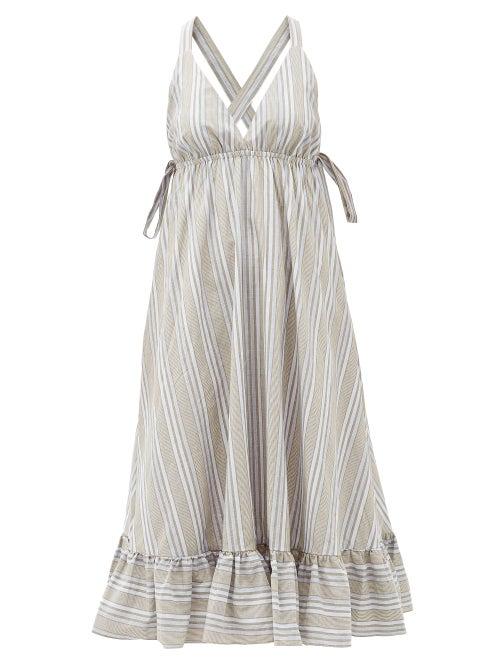 Matchesfashion.com Loup Charmant - Amalfi Cross-back Striped Cotton Dress - Womens - Beige Stripe