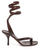 Matchesfashion.com Bottega Veneta - Wraparound Snake-effect Leather Sandals - Womens - Dark Brown