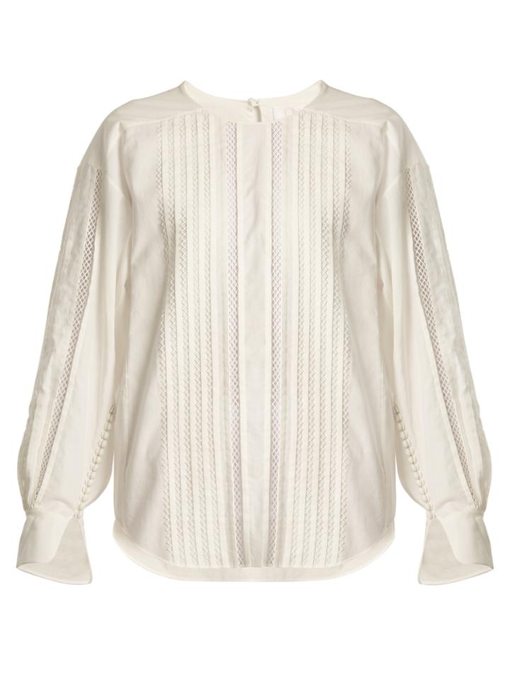 Chloé Diamond-lace Trimmed Cotton Top