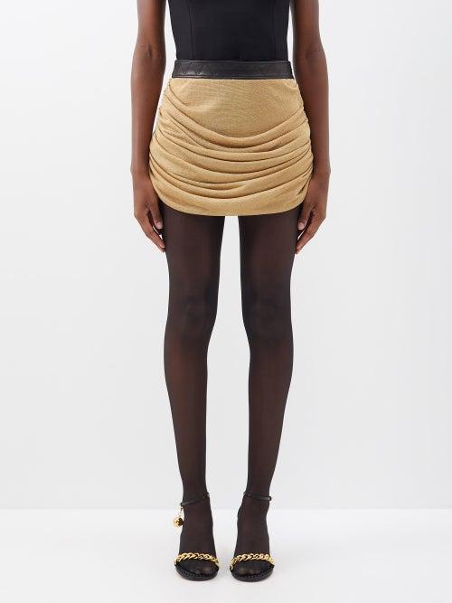 Khaite - Draitton Leather-waist Knitted Mini Skirt - Womens - Gold