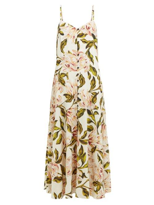 Matchesfashion.com Mara Hoffman - Diana Floral Print Poplin Midi Dress - Womens - Cream