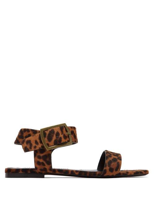Matchesfashion.com Saint Laurent - Oak Leopard Printed Calf Hair Sandals - Womens - Leopard