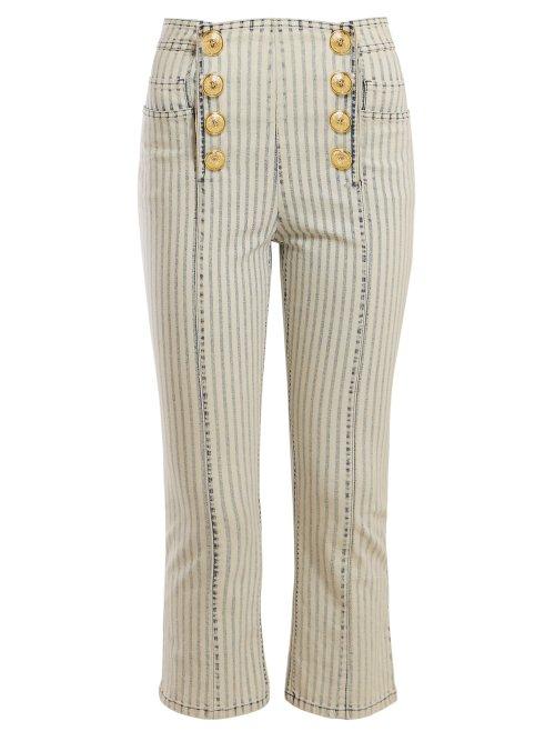 Matchesfashion.com Balmain - Striped Kickflare Jeans - Womens - Blue White