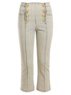 Matchesfashion.com Balmain - Striped Kickflare Jeans - Womens - Blue White