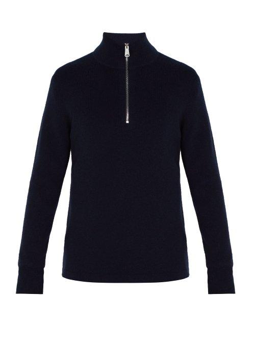 Matchesfashion.com Burberry - Knight Embroidered Half Zip Cashmere Sweater - Mens - Navy