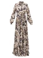 Matchesfashion.com Edward Crutchley - Parrot-print Belted Silk-satin Maxi Dress - Womens - Black Multi