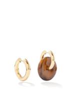 Timeless Pearly - Mismatched Tiger's Eye & Gold-plated Hoop Earrings - Womens - Brown Multi