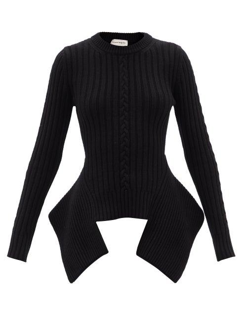 Alexander Mcqueen - Peplum-hem Ribbed-knit Wool-blend Sweater - Womens - Black