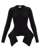 Alexander Mcqueen - Peplum-hem Ribbed-knit Wool-blend Sweater - Womens - Black