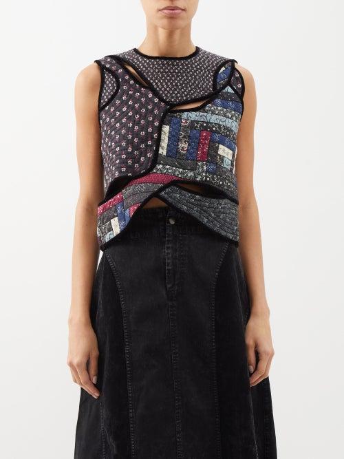 Sea - Alani Velvet-trim Quilted Cotton Top - Womens - Black Multi