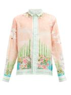 Matchesfashion.com Casablanca - Maison De Repos-print Silk-twill Shirt - Mens - Pink