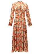 Matchesfashion.com Raquel Diniz - Alma Pleated Floral Print Silk Dress - Womens - Nude Multi