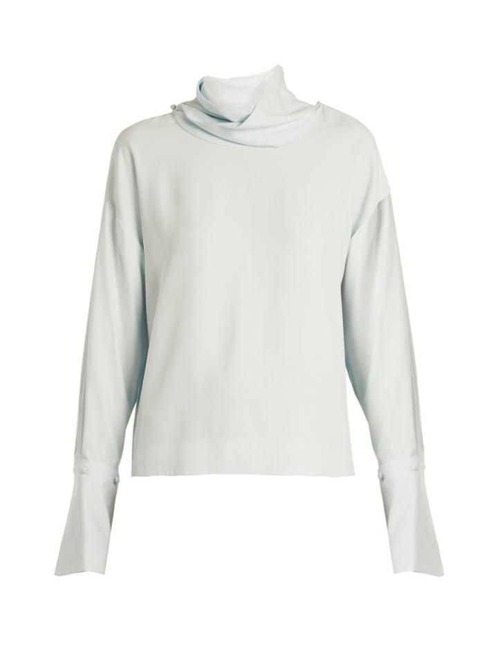 Adam Lippes High Cowl-neck Satin-back Crepe Top