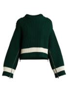 Matchesfashion.com Alexander Mcqueen - Zip Sleeved Step Hem Wool Blend Sweater - Womens - Green White