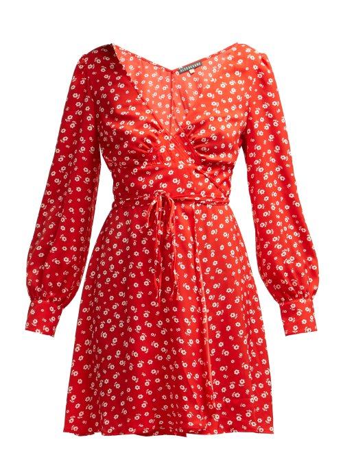 Matchesfashion.com Alexachung - Floral Print Crepe Wrap Dress - Womens - Red
