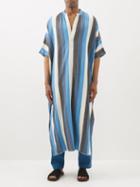 Marrakshi Life - Stand-collar Striped Cotton Kaftan - Mens - Blue Multi