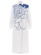 Kilometre Paris - Xilitla Embroidered Cotton-khadi Midi Shirt Dress - Womens - White Multi