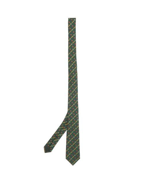Matchesfashion.com Gucci - Gg, Strawberry And Pineapple Silk-jacquard Tie - Mens - Green