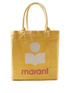 Isabel Marant - Yenky Flocked-logo Cotton-canvas Tote Bag - Womens - Yellow Multi
