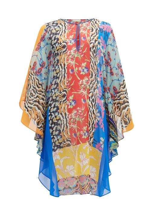 Matchesfashion.com Etro - Patchwork Print Silk Kaftan - Womens - Blue