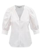 Ladies Rtw Stella Mccartney - Rose V-neck Short-sleeved Cotton Poplin Shirt - Womens - White