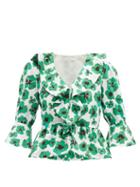 Matchesfashion.com Borgo De Nor - Poppy Floral Print Cotton Poplin Top - Womens - Green White