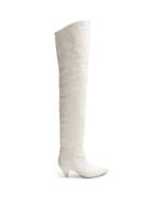 Matchesfashion.com Attico - Crocodile Effect Leather Over The Knee Boots - Womens - White