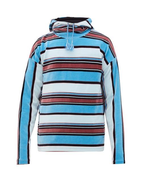 Matchesfashion.com Marni - Striped Velour Hooded Sweatshirt - Mens - Blue Multi