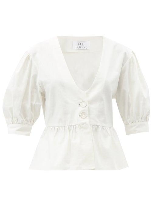 Matchesfashion.com Sir - Martine Peplum Linen-blend Top - Womens - Ivory