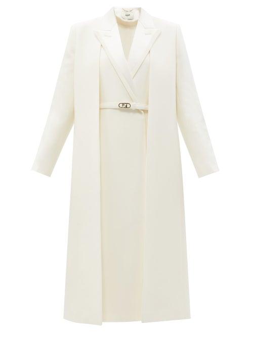 Fendi - Oblique-front Belted Wool-blend Coat - Womens - Ivory