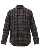 Matchesfashion.com Inis Mein - Cutaway Checked Brushed Twill Shirt - Mens - Green Multi