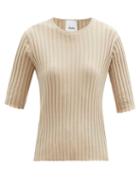 Matchesfashion.com Allude - Round-neck Ribbed Cotton-blend Sweater - Womens - Beige