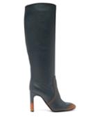Matchesfashion.com Bottega Veneta - Intrecciato Heel Ombr Leather Knee High Boots - Womens - Dark Blue