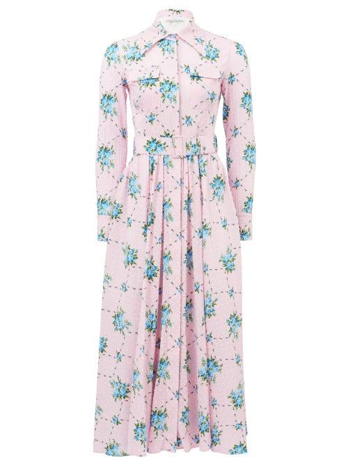 Matchesfashion.com Emilia Wickstead - Aurora Rose-print Cotton-blend Shirt Dress - Womens - Pink Multi