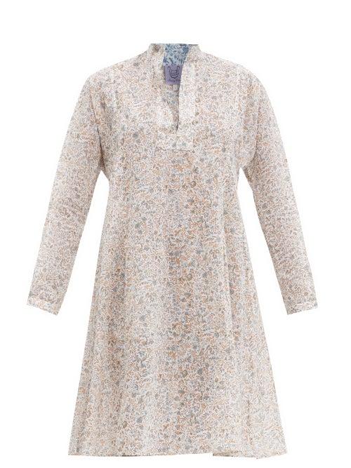 Matchesfashion.com Thierry Colson - Parvati Floral-print Cotton-poplin Mini Dress - Womens - Brown Print
