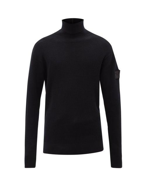 Stone Island Shadow Project - Logo-patch Roll-neck Wool-blend Sweater - Mens - Black