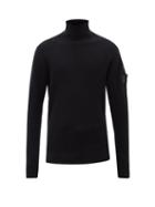 Stone Island Shadow Project - Logo-patch Roll-neck Wool-blend Sweater - Mens - Black