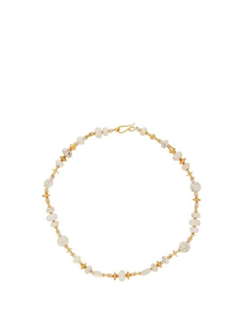 Matchesfashion.com Katerina Makriyianni - Beaded Howlite And 24kt Gold-plated Necklace - Womens - White Gold