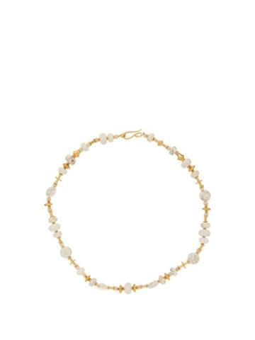 Matchesfashion.com Katerina Makriyianni - Beaded Howlite And 24kt Gold-plated Necklace - Womens - White Gold