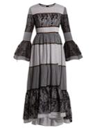 Huishan Zhang Adrianna Floral-embroidered Checked Midi Dress