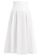 Matchesfashion.com Gabriela Hearst - Corrales Corset Waist Cotton Poplin Midi Skirt - Womens - White
