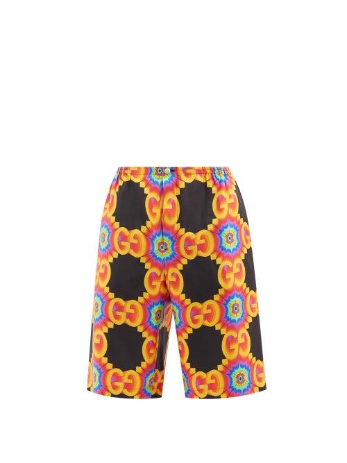 Gucci - Gg-print Silk-twill Shorts - Mens - Black Orange