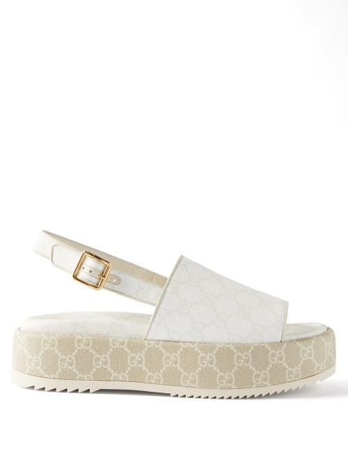 Gucci - Angelina Gg-jacquard Flatform Sandals - Womens - White Print