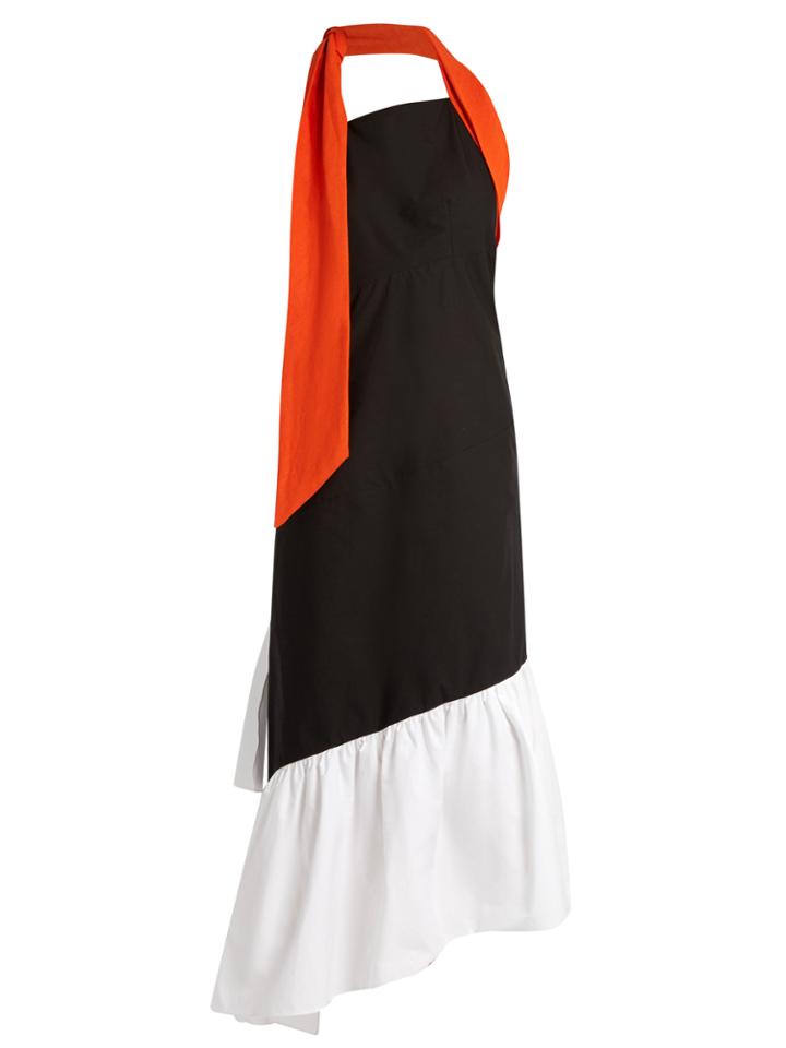 Isa Arfen Halterneck-knot Asymmetric Stretch-cotton Dress