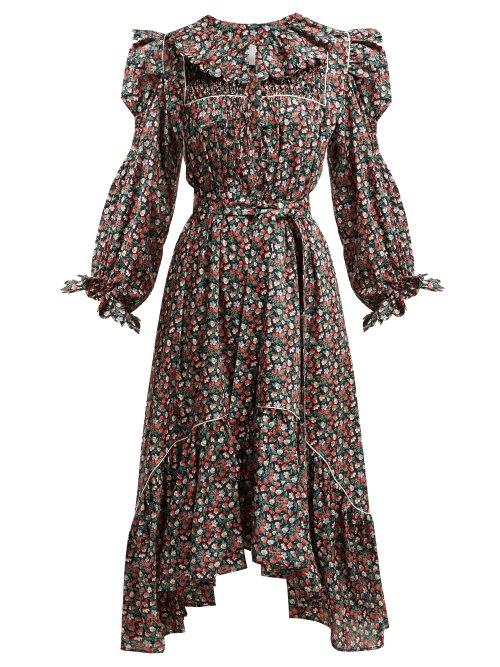 Matchesfashion.com Horror Vacui - Defensia Floral Print Cotton Dress - Womens - Blue Multi