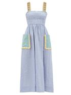 Ladies Beachwear Rhode - Ollie Striped Cotton-blend Hopsack Dress - Womens - Blue Stripe