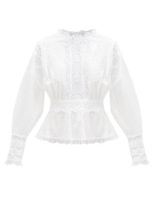 Matchesfashion.com Dolce & Gabbana - Lace-trimmed Pintucked Cotton-blend Blouse - Womens - White